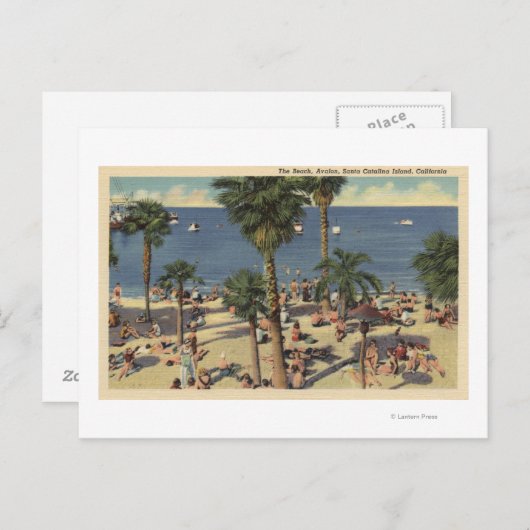 Avalon Uitzicht Beach w/Sunbathers Briefkaart (Voorkant / Achterkant)