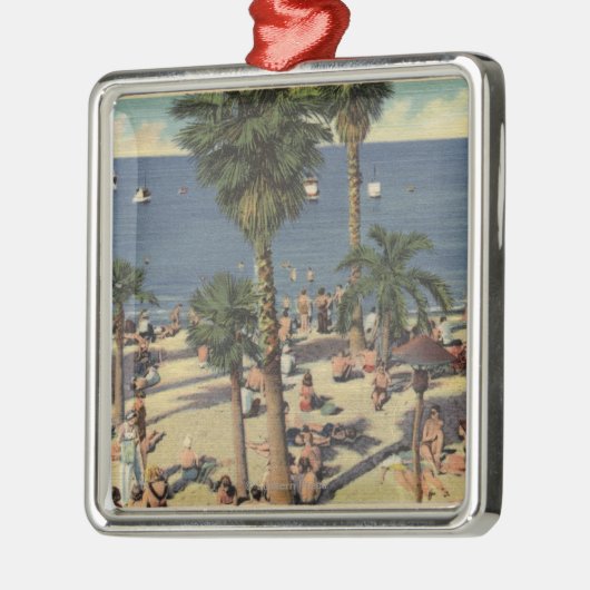 Avalon Uitzicht Beach w/Sunbathers Metalen Ornament (Links)