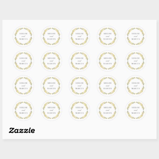 Avalon Yellow Wildflowers Circle Huwelijksnamen Ronde Sticker (Vel)