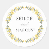 Avalon Yellow Wildflowers Circle Huwelijksnamen Ronde Sticker (Voorkant)