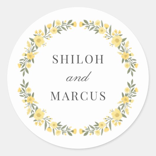 Avalon Yellow Wildflowers Circle Huwelijksnamen Ronde Sticker (Voorkant)