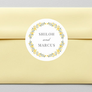 Avalon Yellow Wildflowers Circle Huwelijksnamen Ronde Sticker