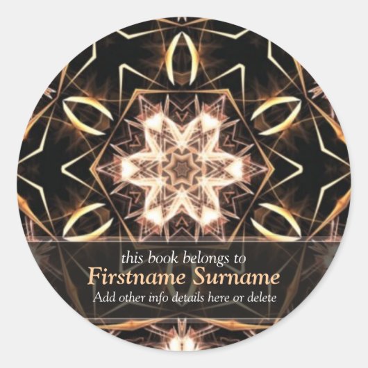 Avana Gouden Geometrische Bloem Kunst Boekplaat St Ronde Sticker (Voorkant)