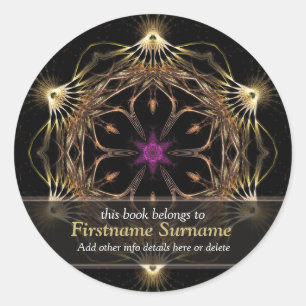 Avanaza Golden Flower Art Bookplate Sticker