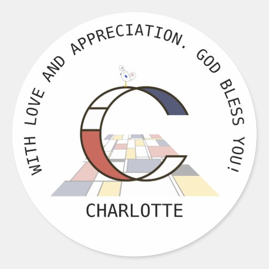 Avant-Garde Art Style Monogram. С Ronde Sticker (Voorkant)