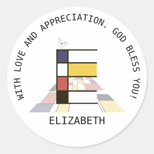 Avant-Garde Art Style Monogram. Brief E Ronde Sticker (Voorkant)