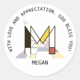 Avant-Garde Art Style Monogram. Brief M Ronde Sticker