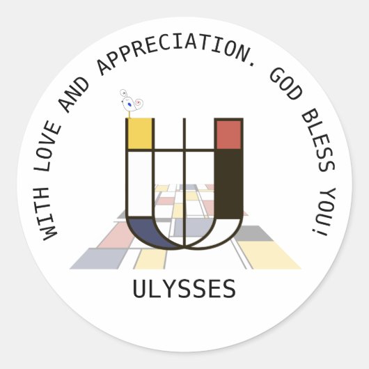 Avant-Garde Art Style Monogram. Brief U Ronde Sticker (Voorkant)