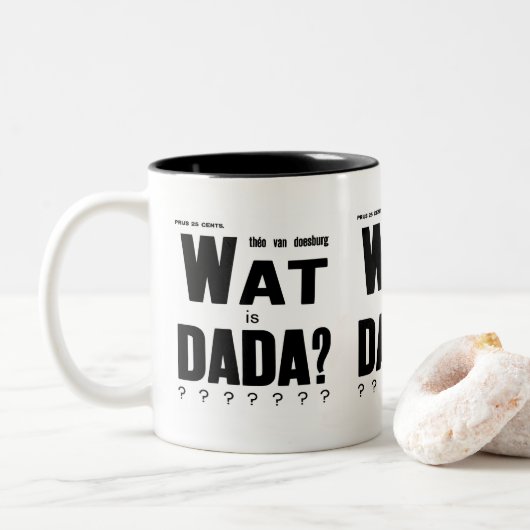 AVANT GARDE DADA ART TEKST TWEEKLEURIGE KOFFIEMOK (Met donut)