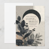 Avant Garde Hemels Zwart Loof Bruiloft Kaart (Voorkant / Achterkant)