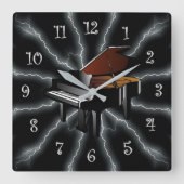 Avant-Garde, Piano Lightening 01 B, Black & Silver Vierkante Klok (Voorkant)