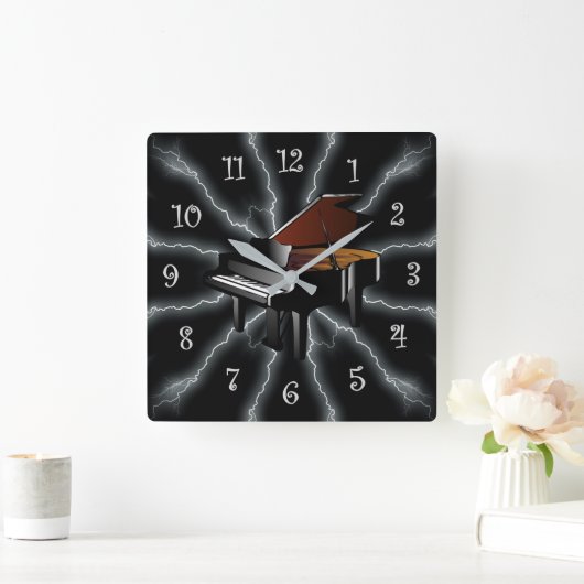 Avant-Garde, Piano Lightening 01 B, Black & Silver Vierkante Klok (Huis)