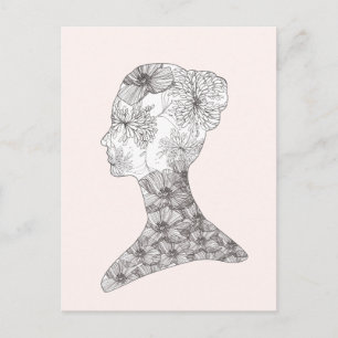 Avant Garde Pink Floral Beauty Girl Briefkaart