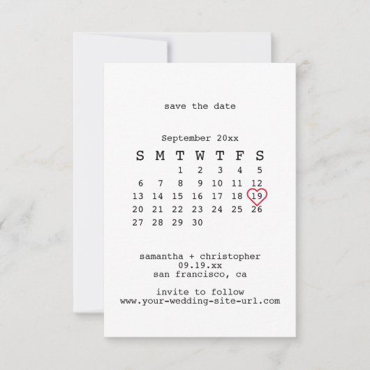 Avant-Garde White Minimalist Calender Wedding Save The Date (Voorkant)