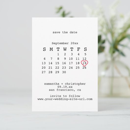 Avant-Garde White Minimalist Calender Wedding Save The Date (Staand voorkant)
