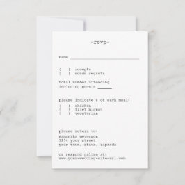 Avant-Garde White Minimalist Simple Wedding RSVP Kaartje