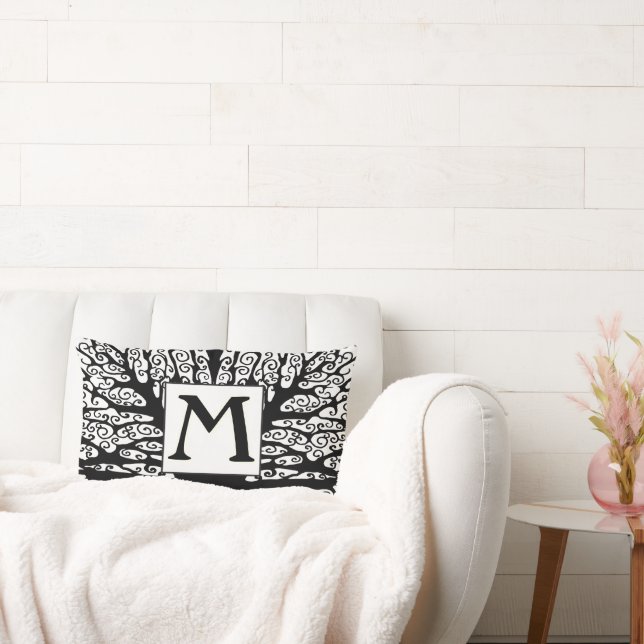 Avant Garden Black en White Monogram Pillow Kussen (Bank)