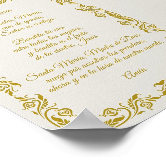 Ave María Elegant Off-White and Gold Botanicals Po Poster (Hoek)