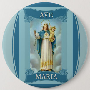 AVE MARIA VIRGIN MARY CHRIST CHILD Rosary Ronde Button 6,0 Cm