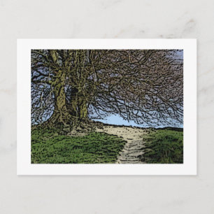 Avebury, Wiltshire, Engeland. Boom en pad. Briefkaart