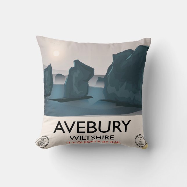 Avebury, Wiltshire Steenkring vintage reis. Kussen (Voorkant)