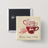 Avec Mes Amis Vierkante Button 5,1 Cm (Voorkant /achterkant)