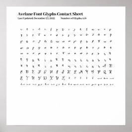 Avelane Lettertype Glyphs Contactblad Poster