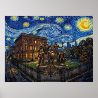 Avengers-landhuis Starry Night Comic-Book Landscha Poster
