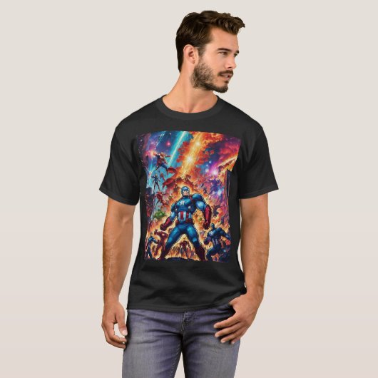 Avengers vs. Cyborgs Industrial Showdown T-Shirt (Voorkant volledig)