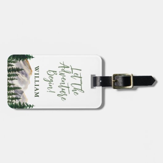 Aventure Waterverf Mountains, gepersonaliseerd Bagagelabel (Voorkant horizontaal)