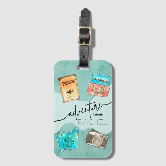 Aventuren Wachten Waterverf Bagagelabel (Voorkant (verticaal))