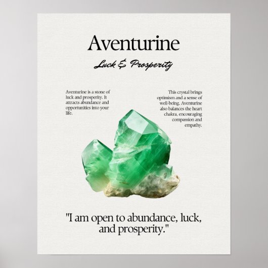 Aventurijn Gem Crystal Betekenis Kaart Poster (Voorkant)