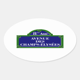 Avenue des Champs-Elyses, Paris Street Sign Ovale Sticker