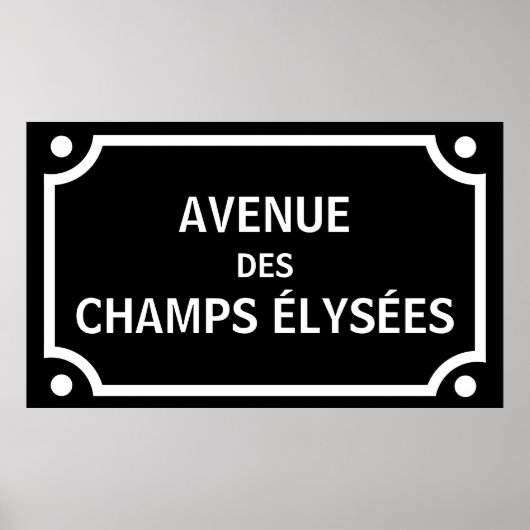 Avenue des Champs Elyses, Paris Street Sign Poster (Voorkant)