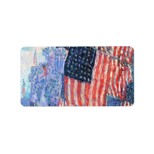 Avenue in de Regen door Frederick Childe Hassam Etiket (Voorkant)