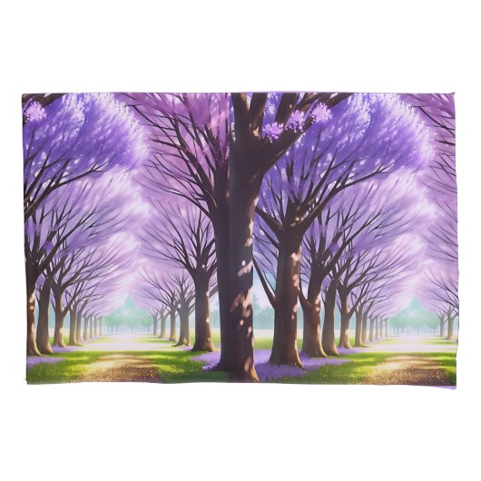 *Avenue of Elegance: Paarse Jacaranda Row Kussensloop (Voorkant)