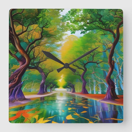 Avenue Trees najaarsbladeren Vierkante Klok (Voorkant)