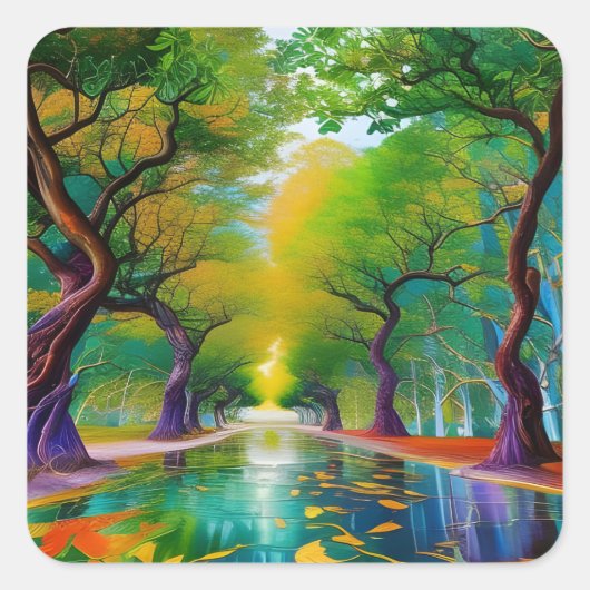 Avenue Trees najaarsbladeren Vierkante Sticker (Voorkant)
