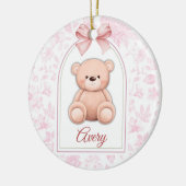 Avery | Aangepaste Roze Teddybeer Nursery Design Keramisch Ornament (Links)