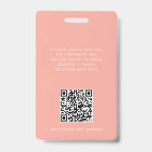 AVERY Blush Peach Logo QR Code Personeelskaart Badge (Achterkant)