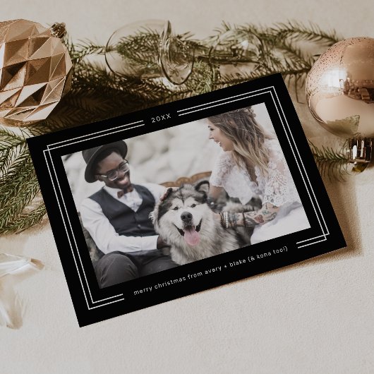 AVERY Dark Black Framed Couples Photo Christmas Feestdagenkaart