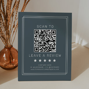 AVERY Donker Marineblauw QR-code Laat een review a Reclamebord Met Voetstuk