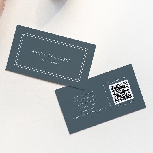AVERY Donkerblauwe Klassieke Dubbele Frame QR Code Visitekaartje