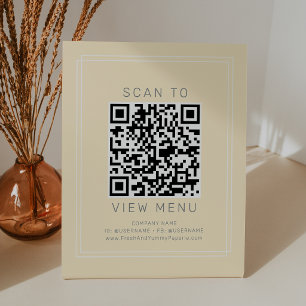 AVERY Eenvoudige Boter Gele Restaurant Menu QR Cod Reclamebord Met Voetstuk