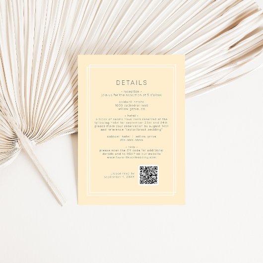 AVERY eenvoudige neutrale gele QR-code bruiloft de Informatiekaartje