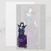"Avery" Gothic Angel Bird Cage Stationery Briefpapier (Voorkant / Achterkant)