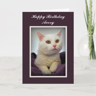 Avery Happy Birthday White Cat Card Kaart