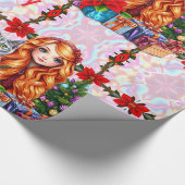 Avery ~ Kerstmeisje en kat ~ Cadeaupapier (Hoek)