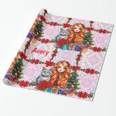Avery ~ Kerstmeisje en kat ~ Cadeaupapier (Uitgerold)