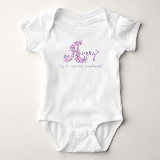 Avery meisjes naam pastel paarse aangepaste beteke romper (Voorkant)